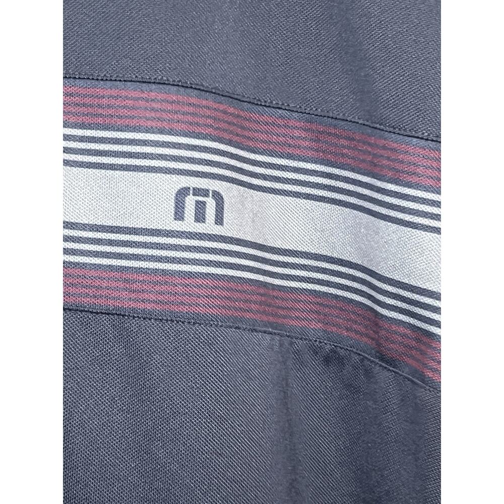 TravisMathew Men’s XL Navy Blue Performance Golf Polo Stripe Short Sleeve Preppy